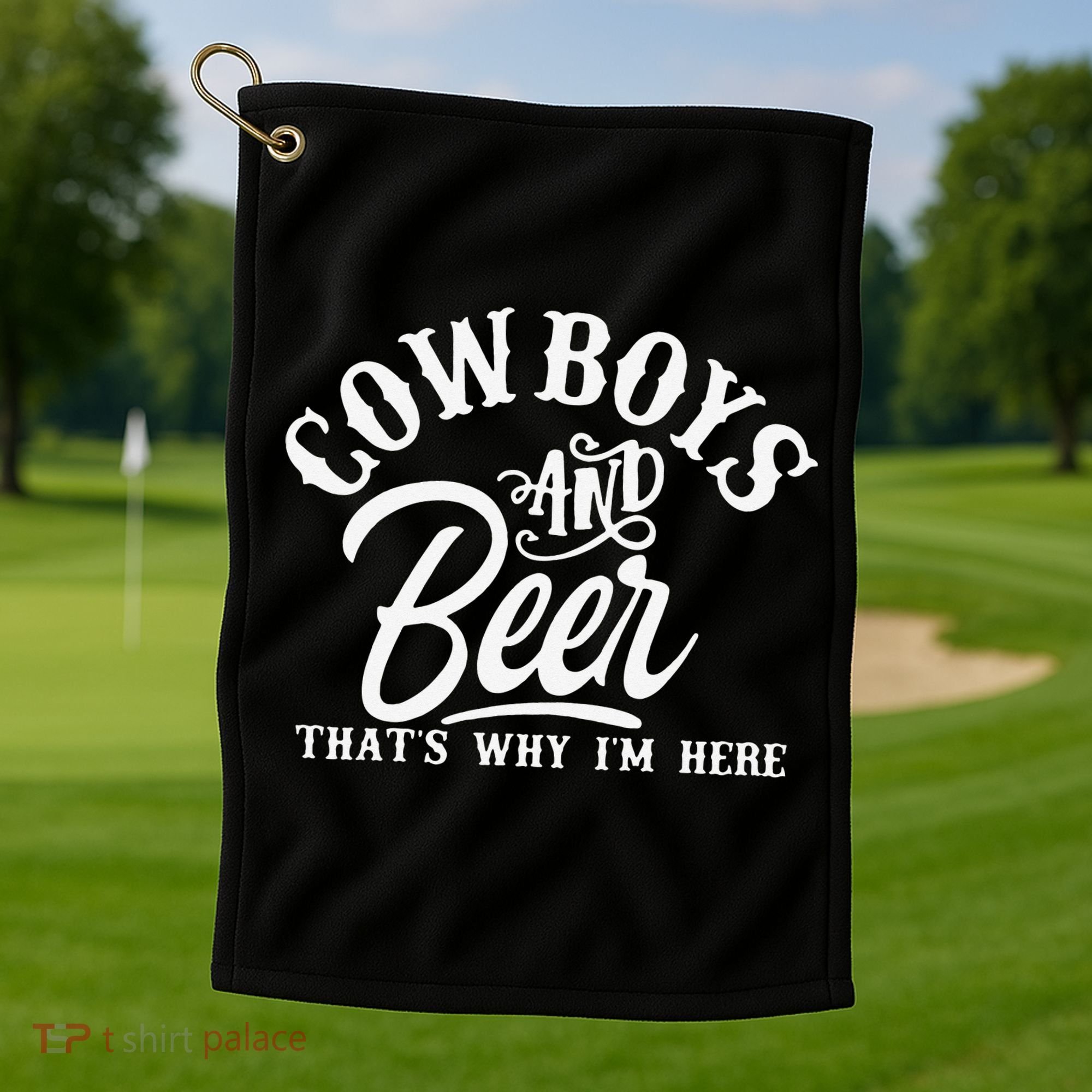Cowboys And Beer Thats Why I'm Here Funny Beer Saying Golf Towel