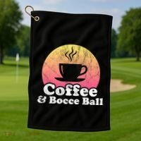 Coffee And Bocce Ball Cool Gift Golf Towel thumb 1