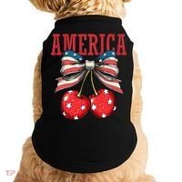 Cute America Cherries Coquette Bow Funny Cherry 4th Of July Doggie Tank thumb 0