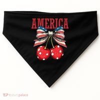 Cute America Cherries Coquette Bow Funny Cherry 4th Of July USA-Made Doggie Bandana thumb 0
