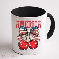 Cute America Cherries Coquette Bow Funny Cherry 4th Of July Coffee Mug thumb 1