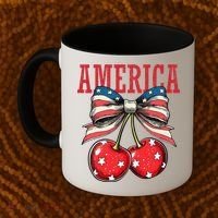 Cute America Cherries Coquette Bow Funny Cherry 4th Of July Coffee Mug thumb 2