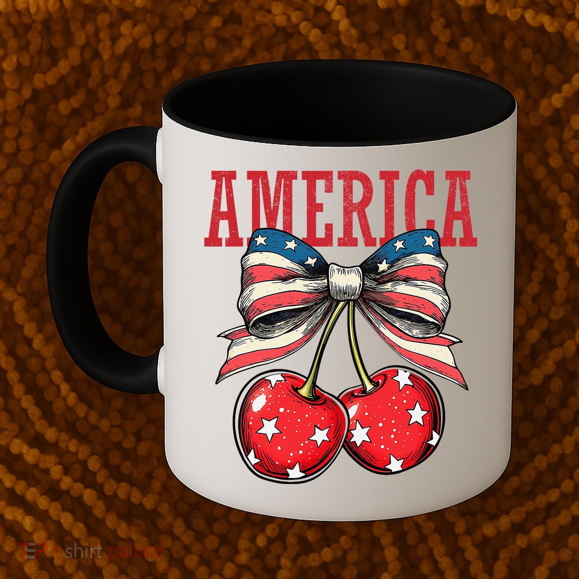 Cute America Cherries Coquette Bow Funny Cherry 4th Of July Coffee Mug