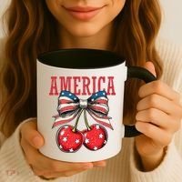 Cute America Cherries Coquette Bow Funny Cherry 4th Of July Coffee Mug thumb 3