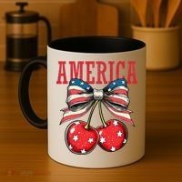 Cute America Cherries Coquette Bow Funny Cherry 4th Of July Coffee Mug thumb 4