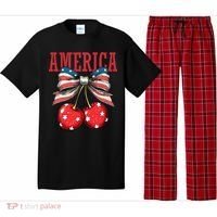 Cute America Cherries Coquette Bow Funny Cherry 4th Of July Pajama Set thumb 0