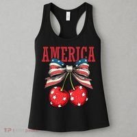 Cute America Cherries Coquette Bow Funny Cherry 4th Of July Women's Tank Top thumb 3