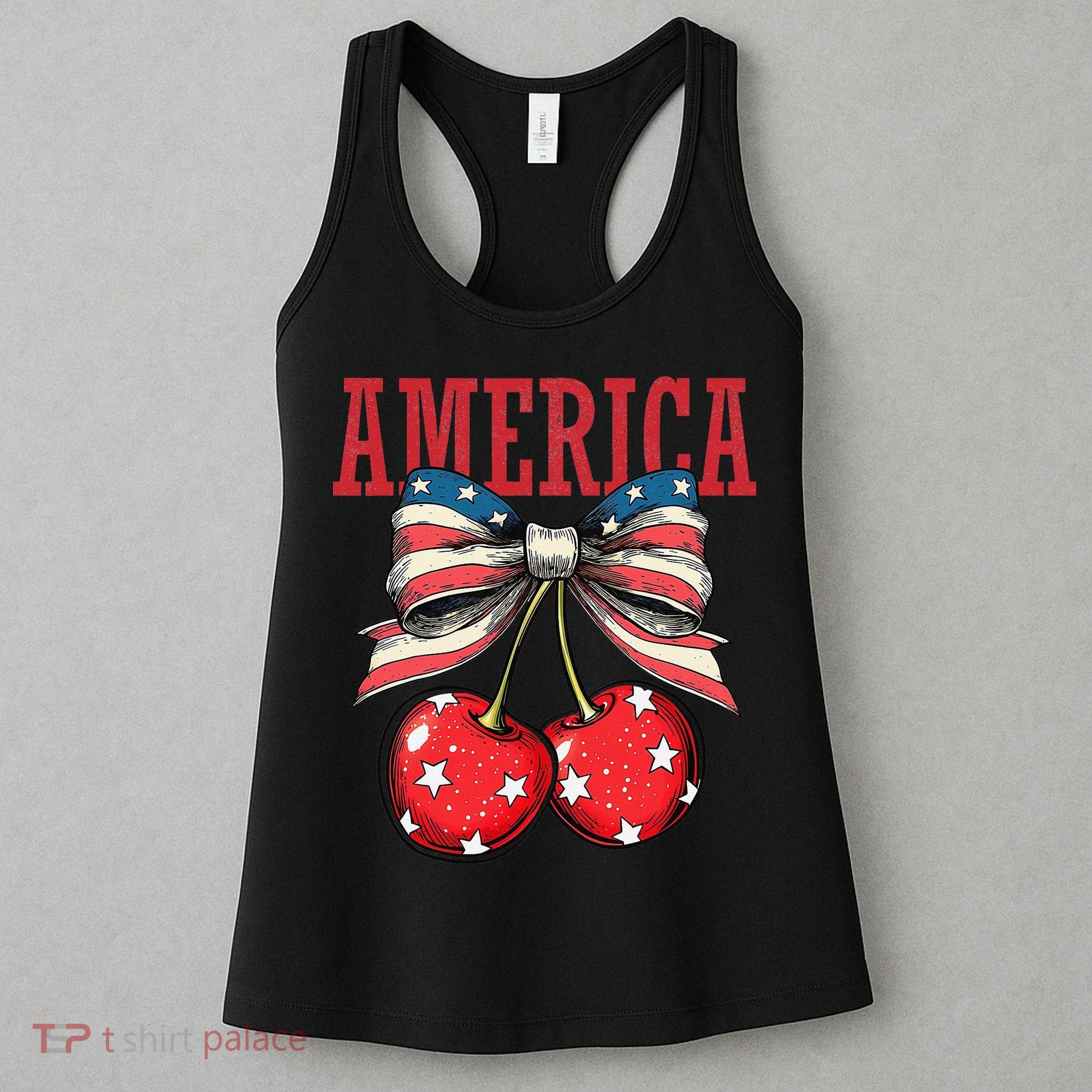 Cute America Cherries Coquette Bow Funny Cherry 4th Of July Women's Tank Top