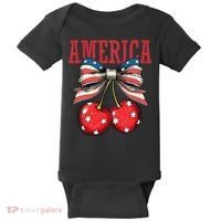Cute America Cherries Coquette Bow Funny Cherry 4th Of July Baby Bodysuit thumb 0