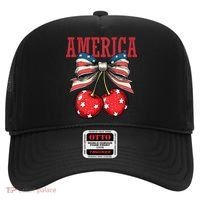 Cute America Cherries Coquette Bow Funny Cherry 4th Of July Hat thumb 0