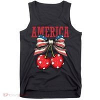 Cute America Cherries Coquette Bow Funny Cherry 4th Of July Tank Top thumb 0