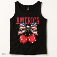 Cute America Cherries Coquette Bow Funny Cherry 4th Of July Tank Top thumb 2