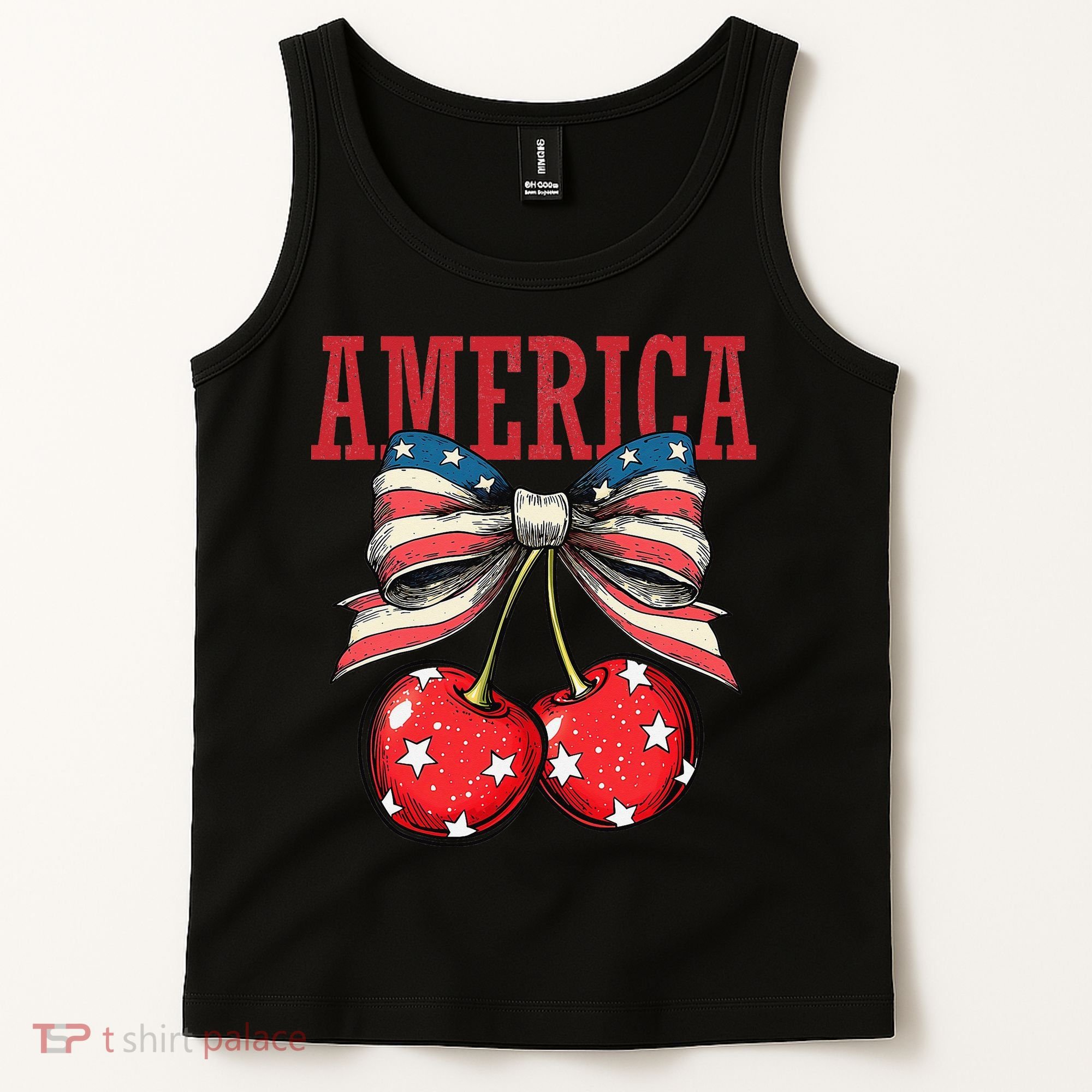 Cute America Cherries Coquette Bow Funny Cherry 4th Of July Tank Top