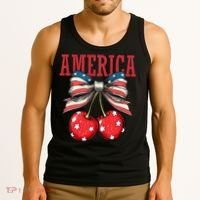Cute America Cherries Coquette Bow Funny Cherry 4th Of July Tank Top thumb 3