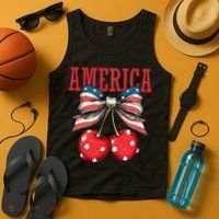 Cute America Cherries Coquette Bow Funny Cherry 4th Of July Tank Top thumb 4