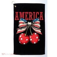Cute America Cherries Coquette Bow Funny Cherry 4th Of July Golf Towel thumb 0