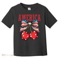 Cute America Cherries Coquette Bow Funny Cherry 4th Of July Toddler T-Shirt thumb 0