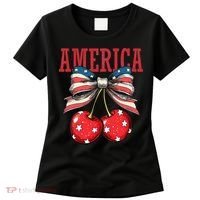 Cute America Cherries Coquette Bow Funny Cherry 4th Of July Women's T-Shirt thumb 0