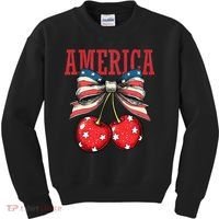 Cute America Cherries Coquette Bow Funny Cherry 4th Of July Kids Sweatshirt thumb 0