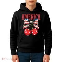 Cute America Cherries Coquette Bow Funny Cherry 4th Of July Kids Hoodie thumb 4