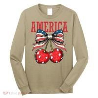 Cute America Cherries Coquette Bow Funny Cherry 4th Of July Long Sleeve Shirt thumb 0