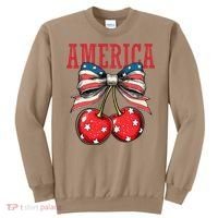 Cute America Cherries Coquette Bow Funny Cherry 4th Of July Sweatshirt thumb 0