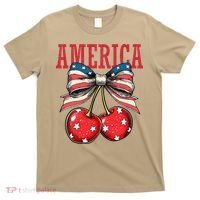 Cute America Cherries Coquette Bow Funny Cherry 4th Of July T-Shirt thumb 0