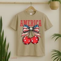 Cute America Cherries Coquette Bow Funny Cherry 4th Of July T-Shirt thumb 2