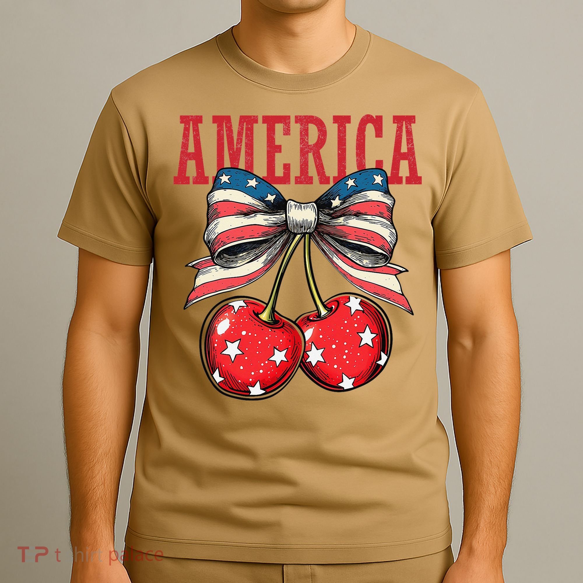 Cute America Cherries Coquette Bow Funny Cherry 4th Of July T-Shirt