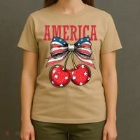 Cute America Cherries Coquette Bow Funny Cherry 4th Of July T-Shirt thumb 4