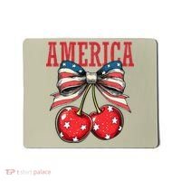 Cute America Cherries Coquette Bow Funny Cherry 4th Of July Mousepad thumb 0
