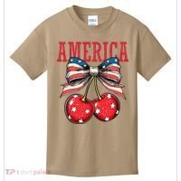 Cute America Cherries Coquette Bow Funny Cherry 4th Of July Kids T-Shirt thumb 0