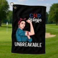 Chd Awareness Congenital Heart Defect Warrior Unbreakable Gift Golf Towel thumb 1