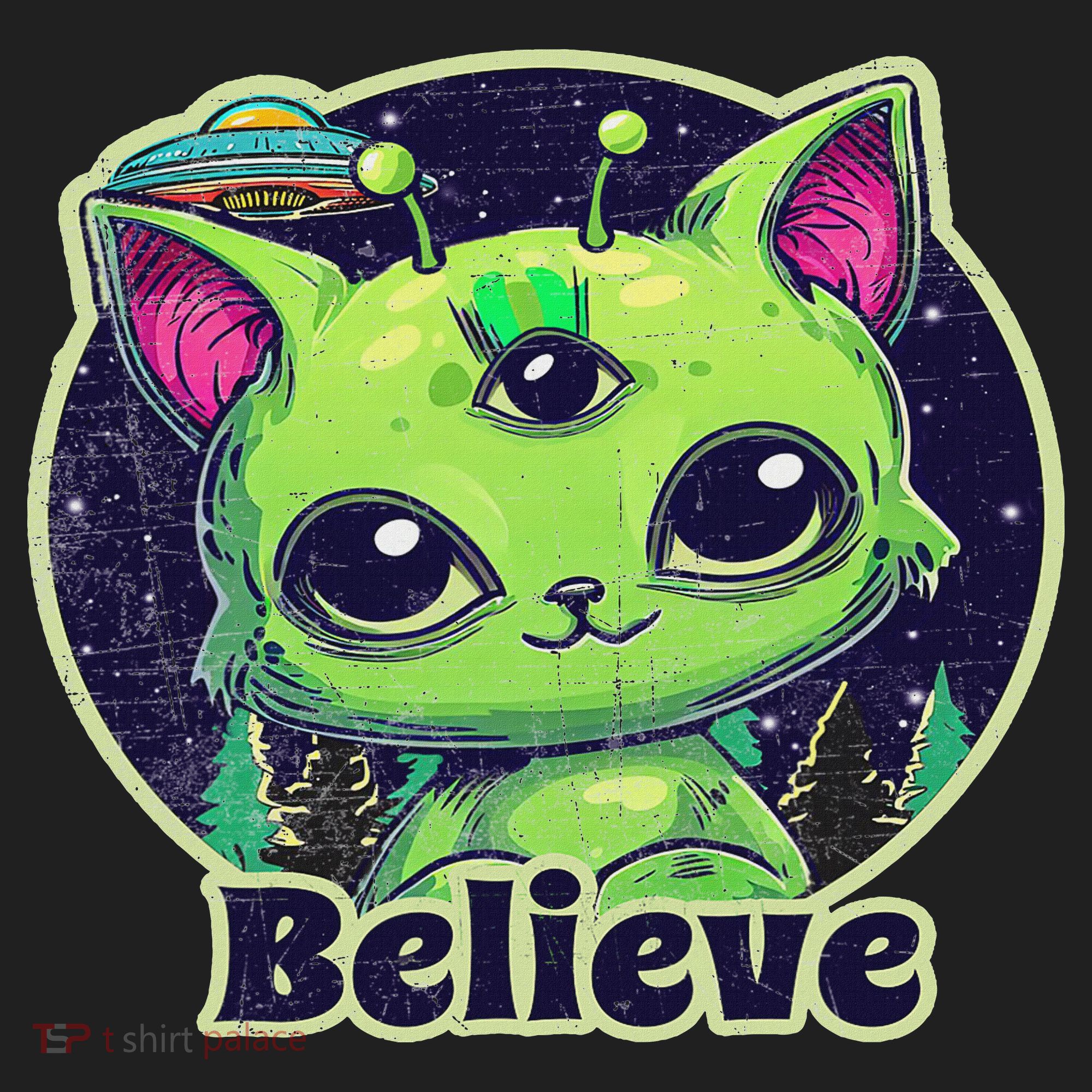 Cute Alien Cat Belive In Ufo Kawaii Women's Sweatshirt