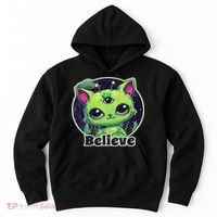 Cute Alien Cat Belive In Ufo Kawaii Hoodie thumb 0
