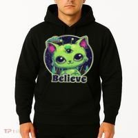 Cute Alien Cat Belive In Ufo Kawaii Hoodie thumb 2