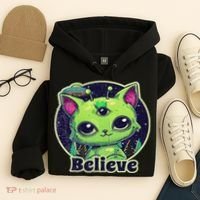 Cute Alien Cat Belive In Ufo Kawaii Hoodie thumb 4