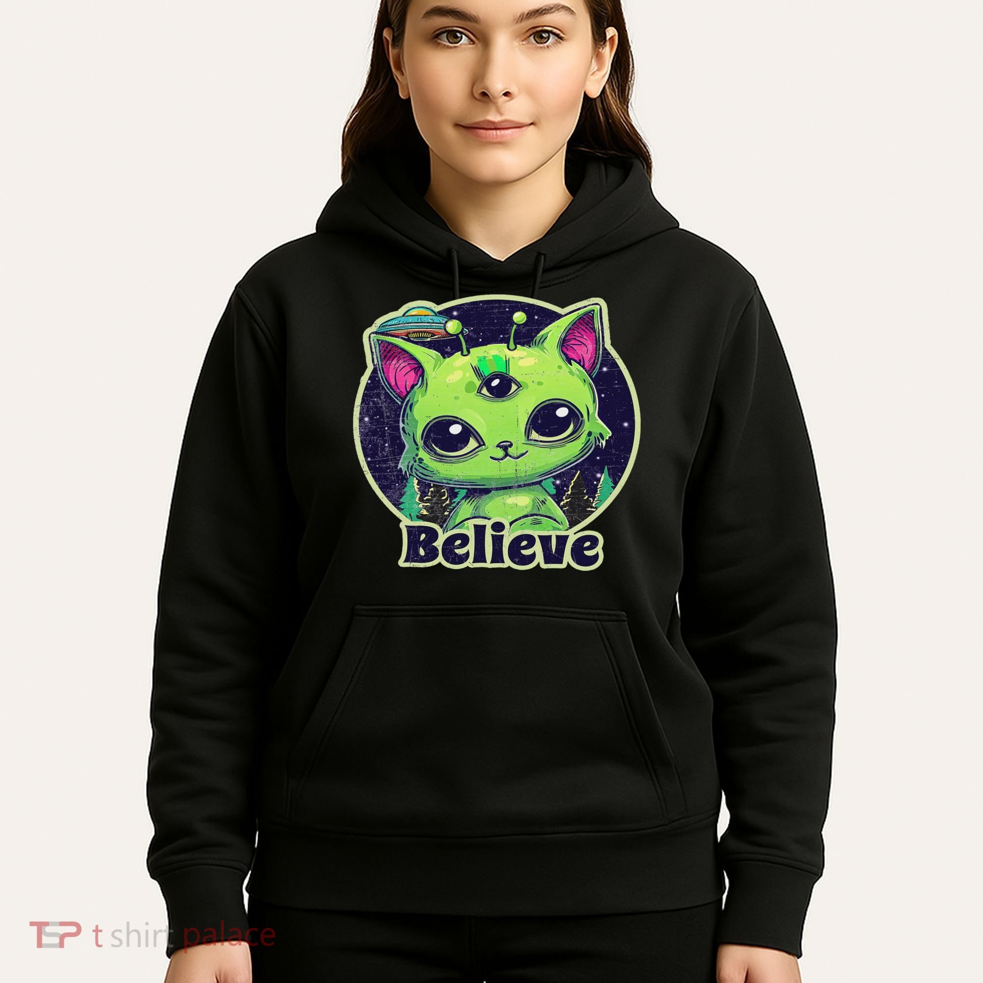 Cute Alien Cat Belive In Ufo Kawaii Hoodie