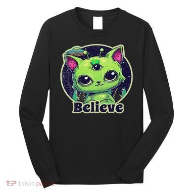 Cute Alien Cat Belive In Ufo Kawaii Long Sleeve Shirt