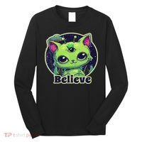 Cute Alien Cat Belive In Ufo Kawaii Long Sleeve Shirt thumb 0