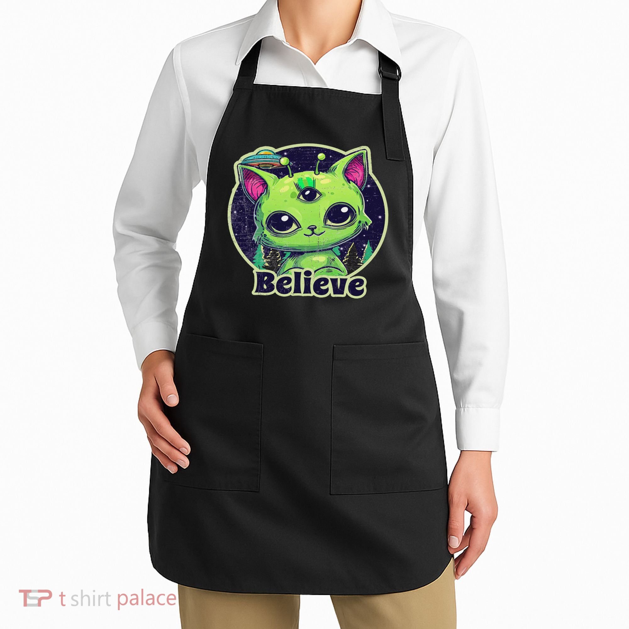 Cute Alien Cat Belive In Ufo Kawaii Apron