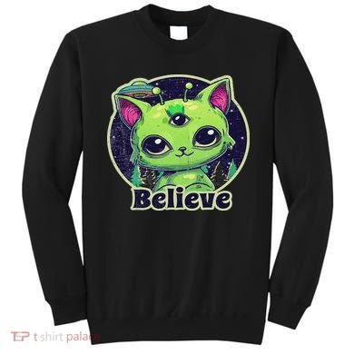 Cute Alien Cat Belive In Ufo Kawaii Sweatshirt