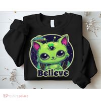 Cute Alien Cat Belive In Ufo Kawaii Sweatshirt thumb 2
