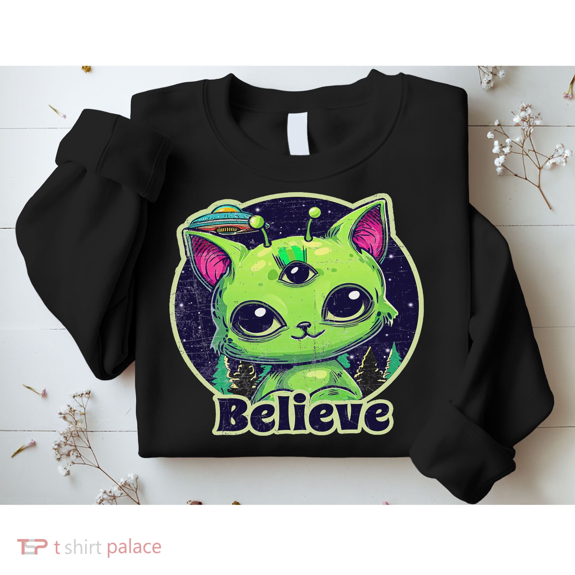 Cute Alien Cat Belive In Ufo Kawaii Sweatshirt