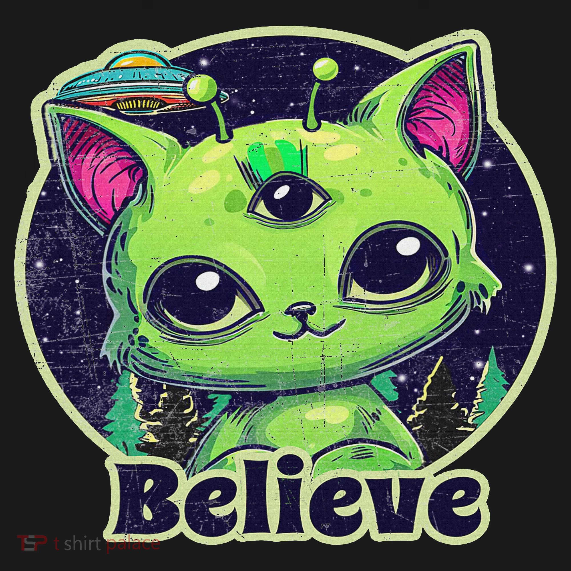 Cute Alien Cat Belive In Ufo Kawaii Sweatshirt