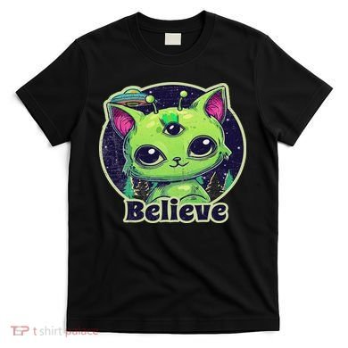 Cute Alien Cat Belive In Ufo Kawaii T-Shirt