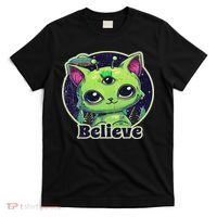 Cute Alien Cat Belive In Ufo Kawaii T-Shirt thumb 0