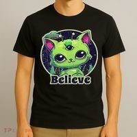Cute Alien Cat Belive In Ufo Kawaii T-Shirt thumb 3
