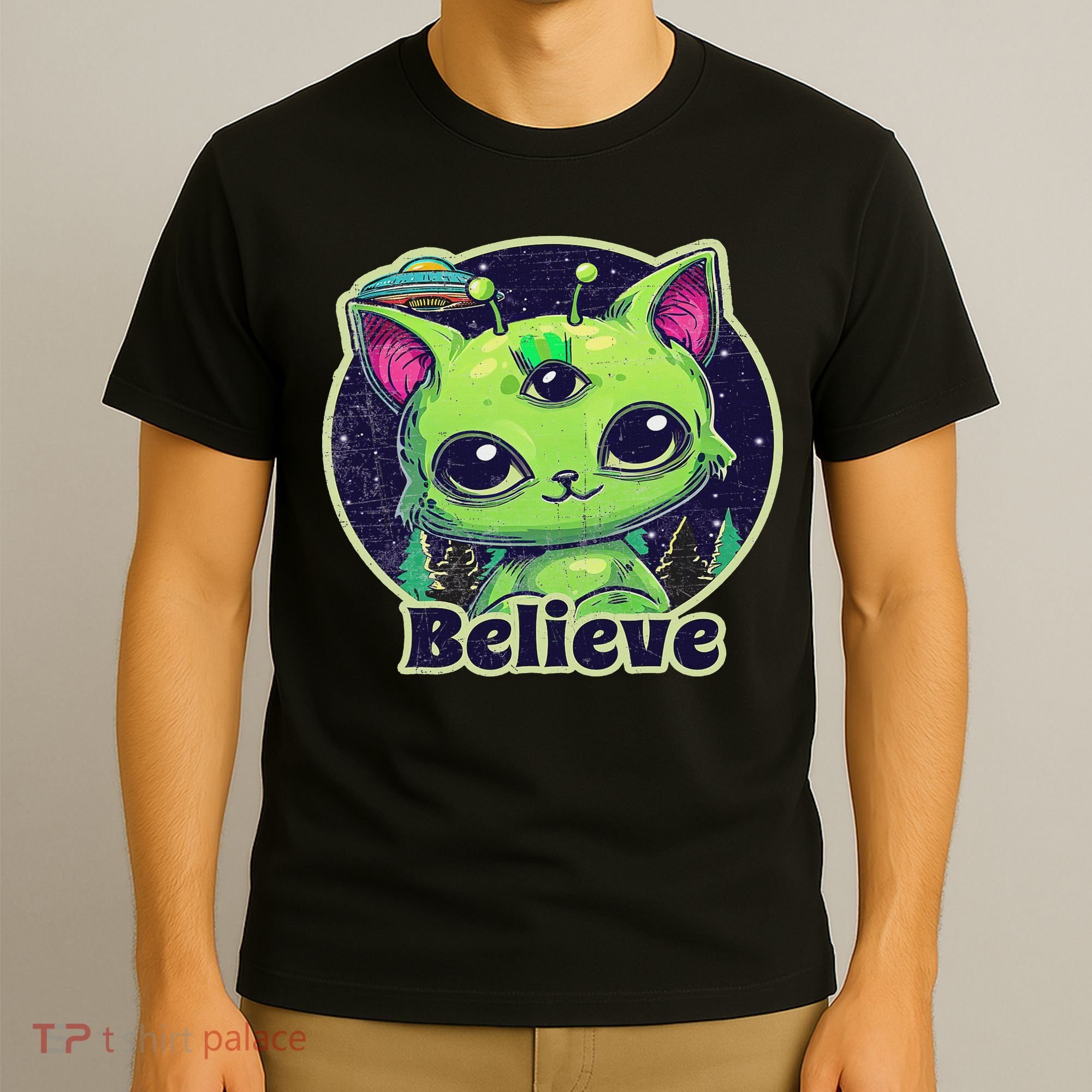 Cute Alien Cat Belive In Ufo Kawaii T-Shirt