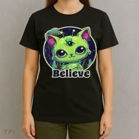 Cute Alien Cat Belive In Ufo Kawaii T-Shirt thumb 4